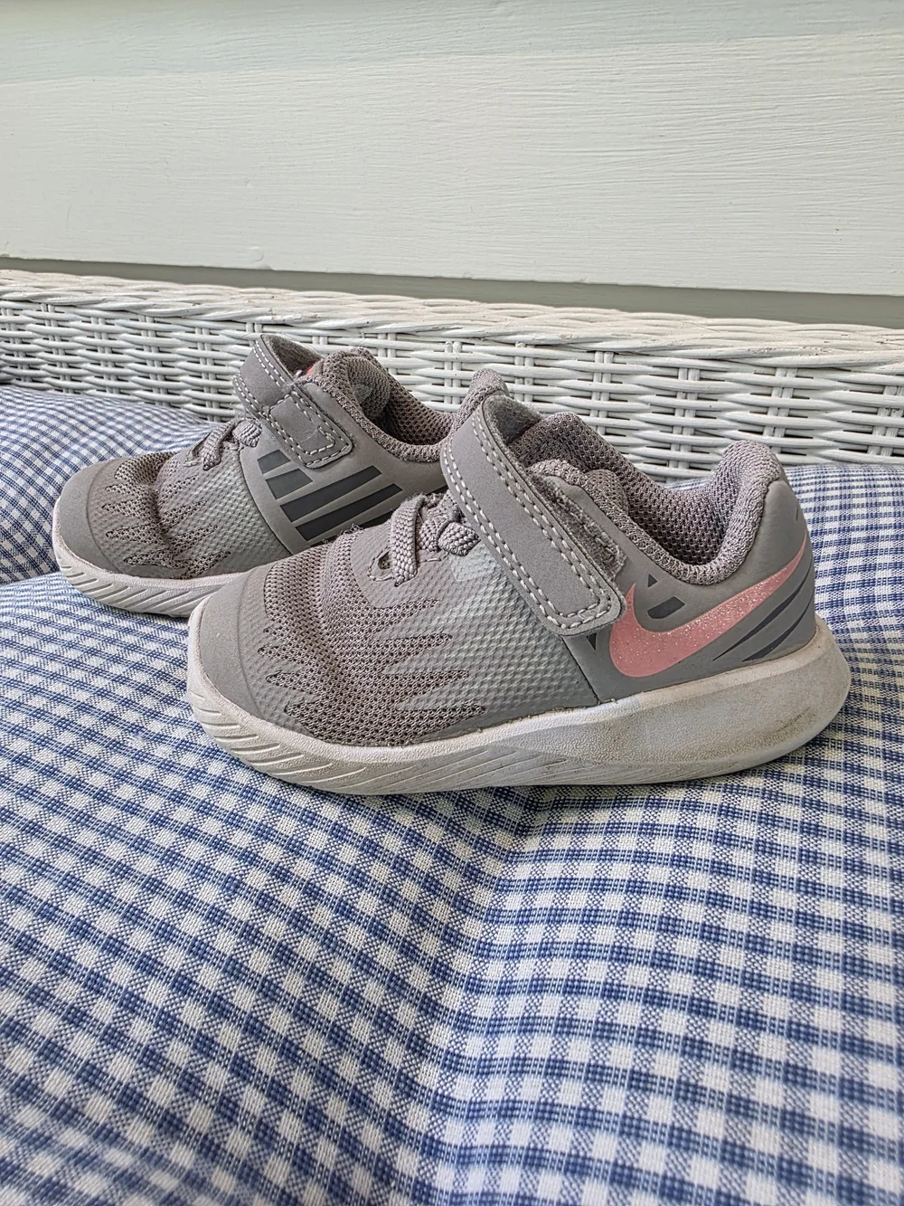 Nike Kids Gray and Pink Velcro Sneakers